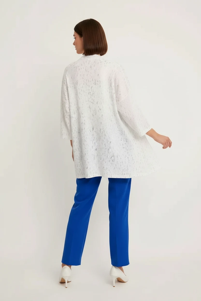 Kadın V Yaka Gümüş Varaklı Kimono