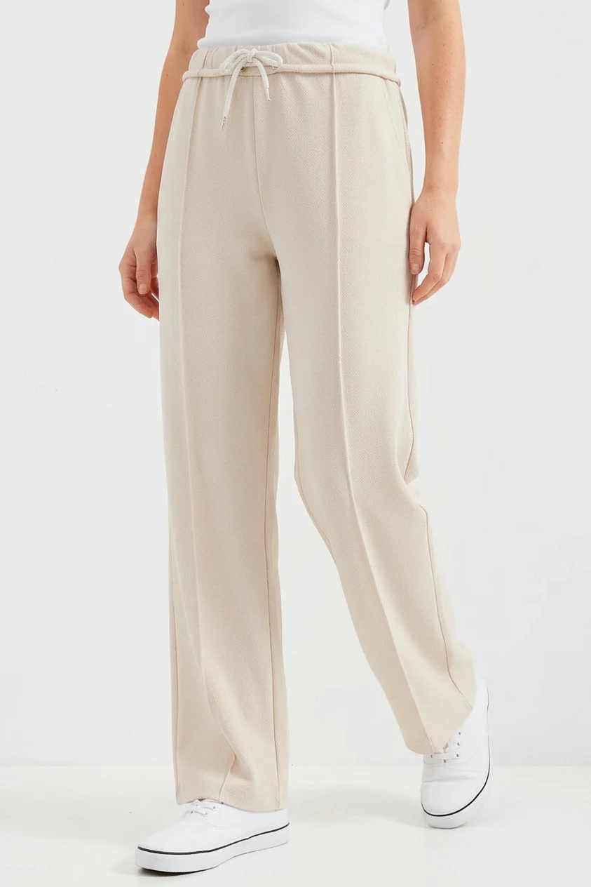 Kadın Beli Büzgülü Çimali Krem Pantolon