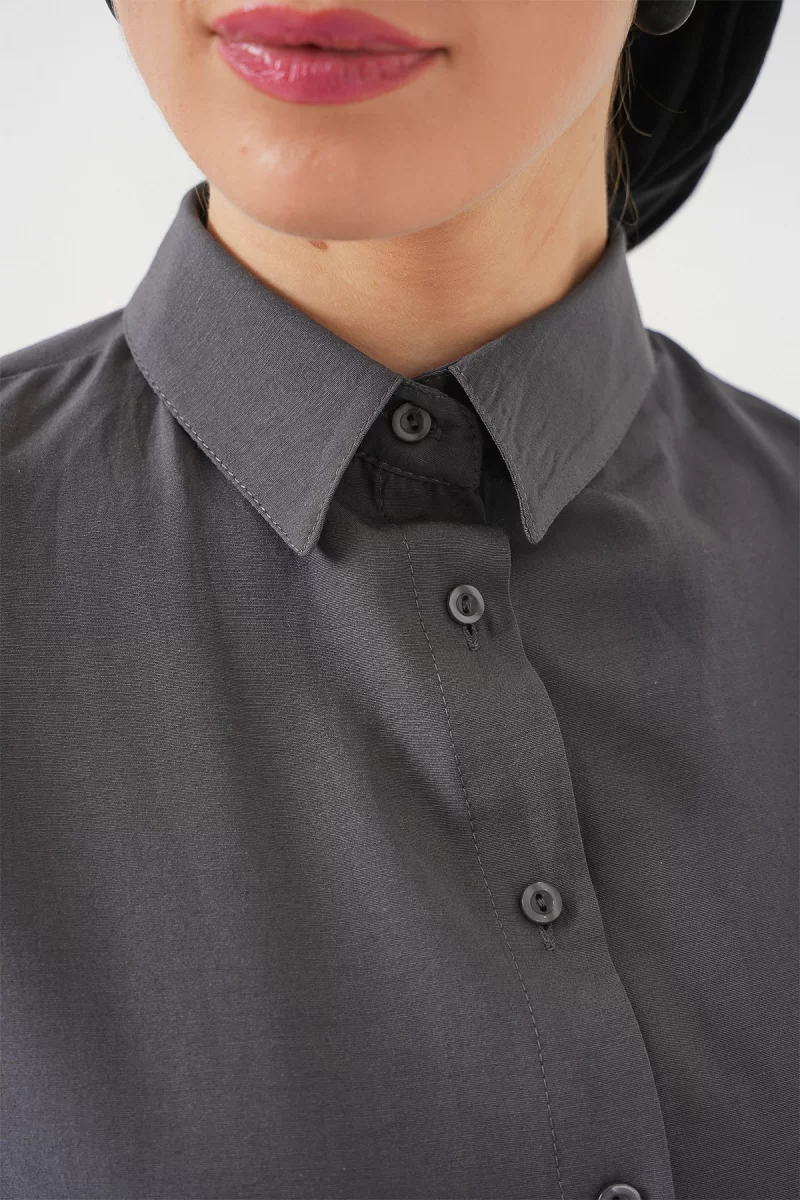 Kadın Oversize Basic Pamuklu Gri Tesettür Gömlek