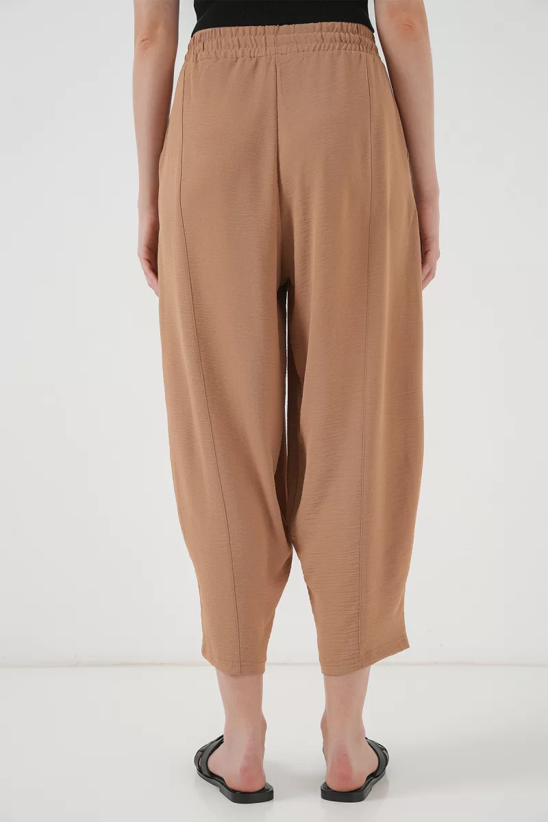 Kadın Yüksek Bel Keten Camel Pantolon