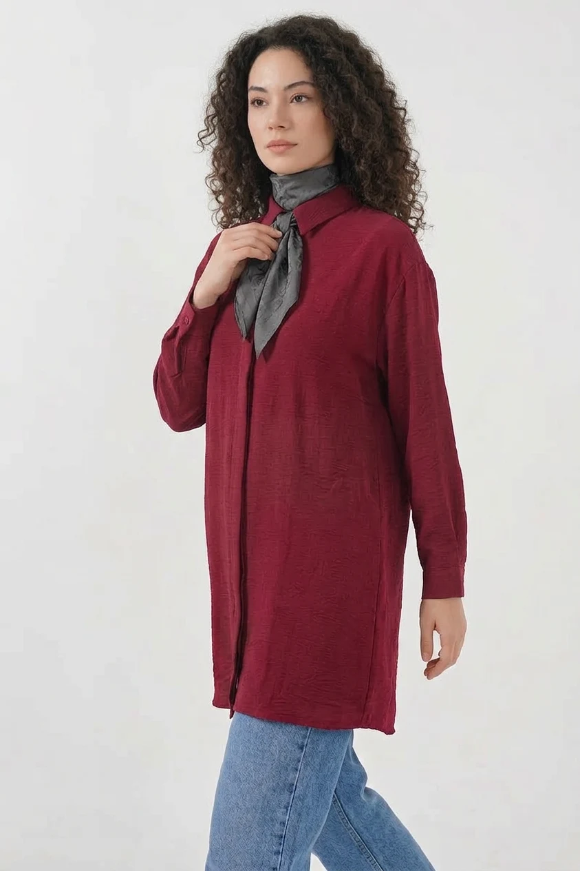 Kadın Bordo Gömlek Tunik