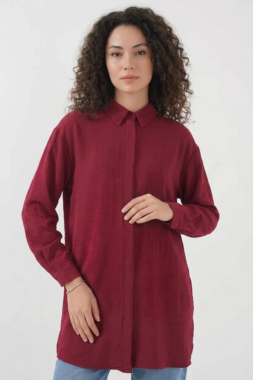 Kadın Bordo Gömlek Tunik