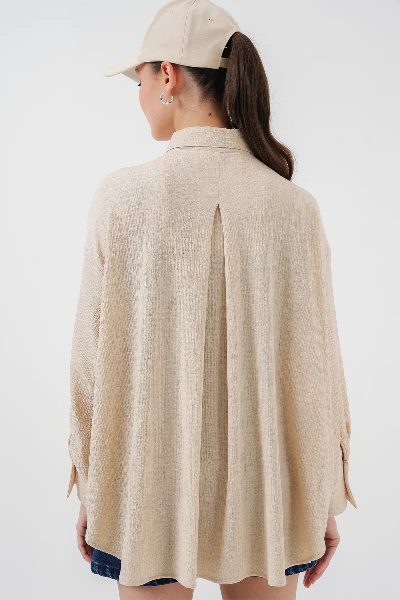 Kadın Oversize Kesim Bej Gömlek