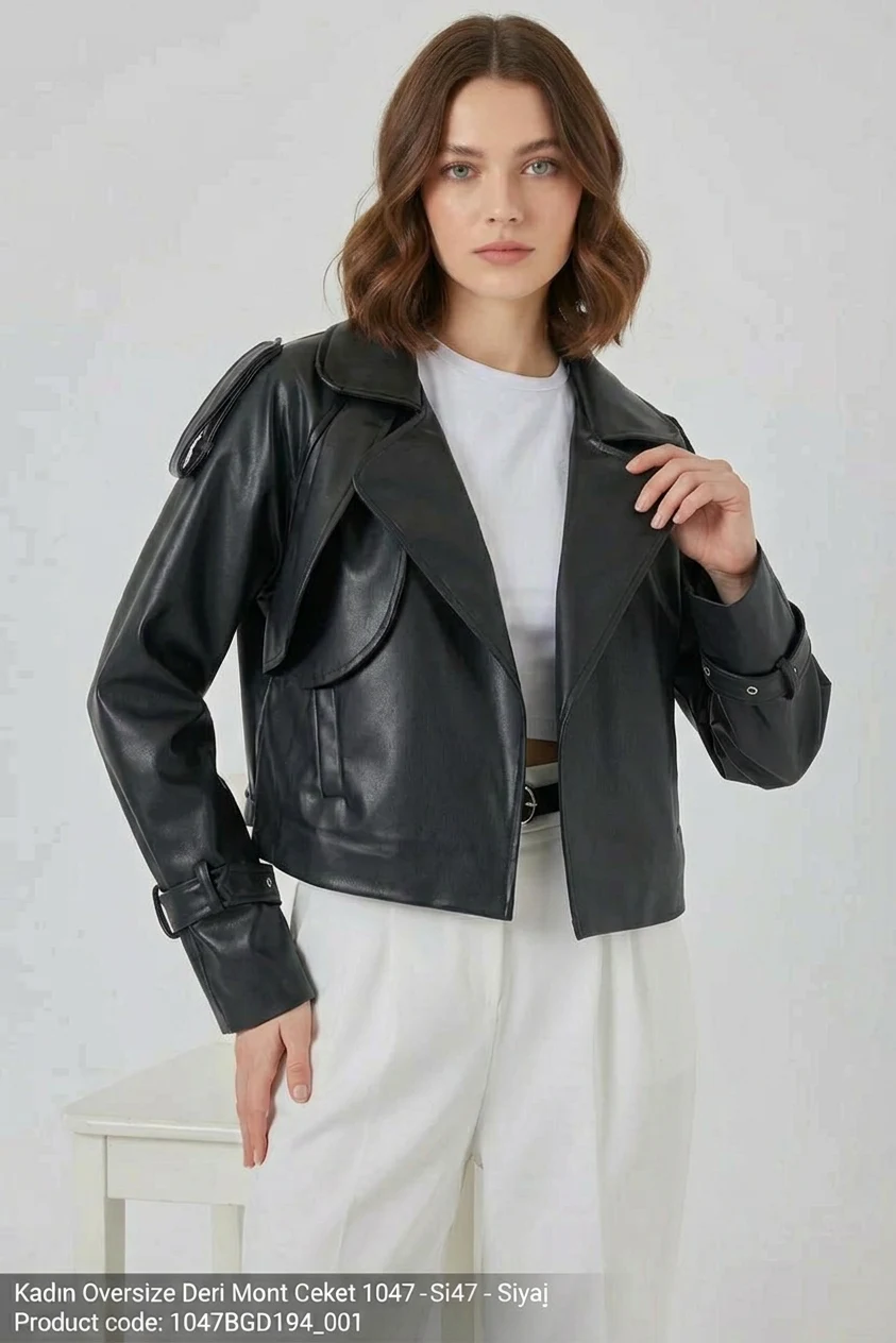 Kadın Geniş Yaka Oversize Siyah Ceket