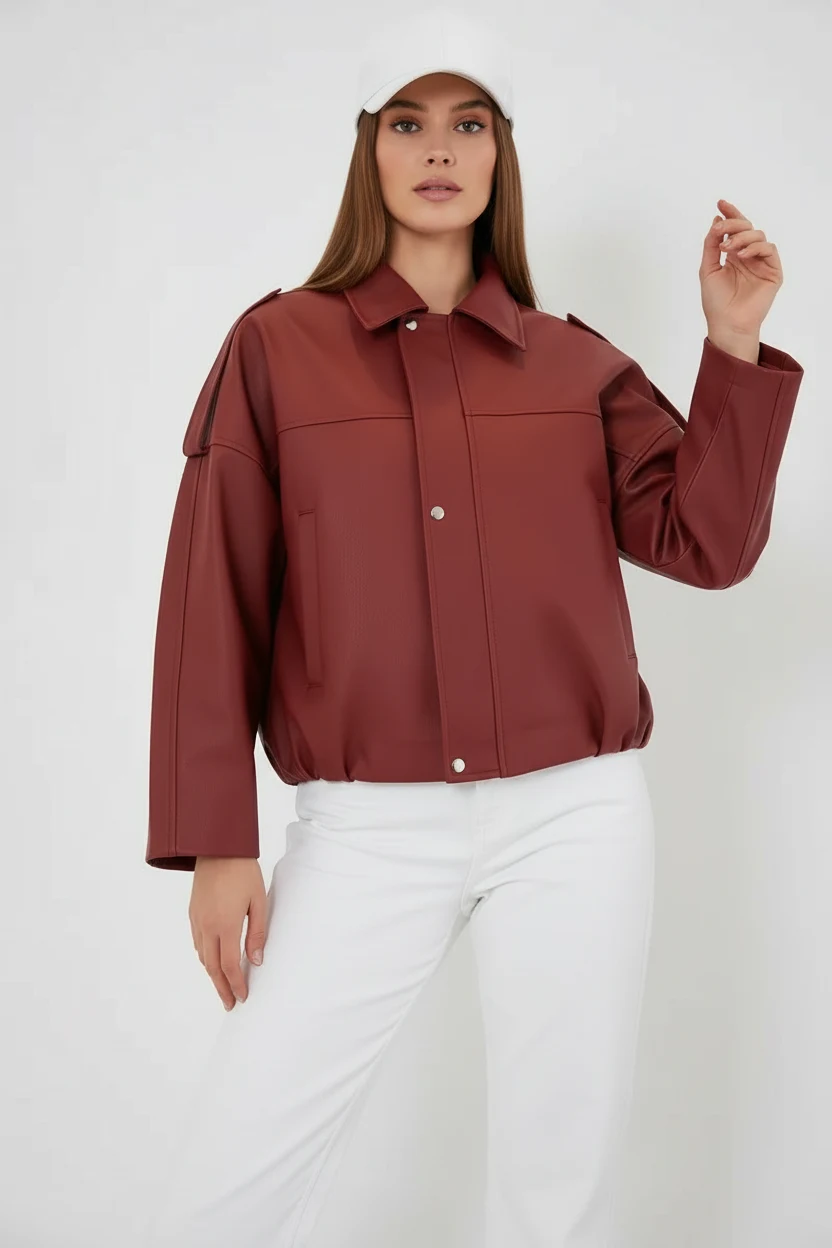 Kadın Klasik Yaka Oversize Kiremit Ceket