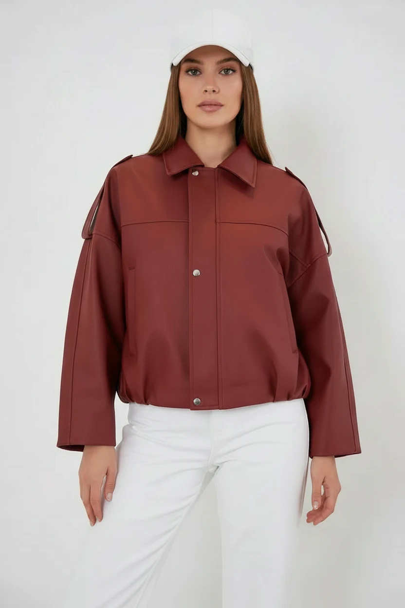 Kadın Klasik Yaka Oversize Kiremit Ceket