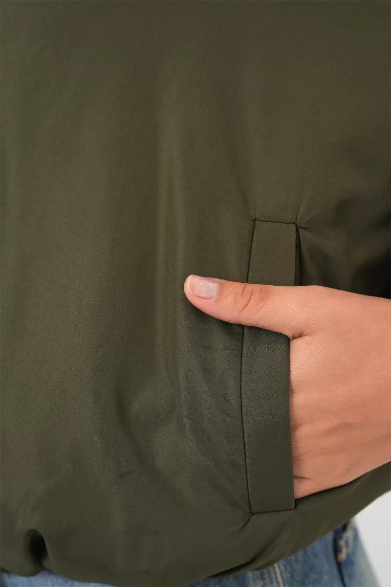 Kadın Yüksek Yaka Bomber Şişme Oversize Haki Mont
