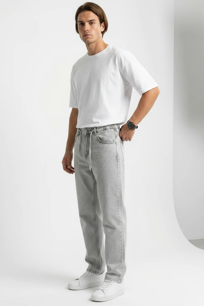 Erkek Rahat Kesim Baggy Denim Taş Pantolon