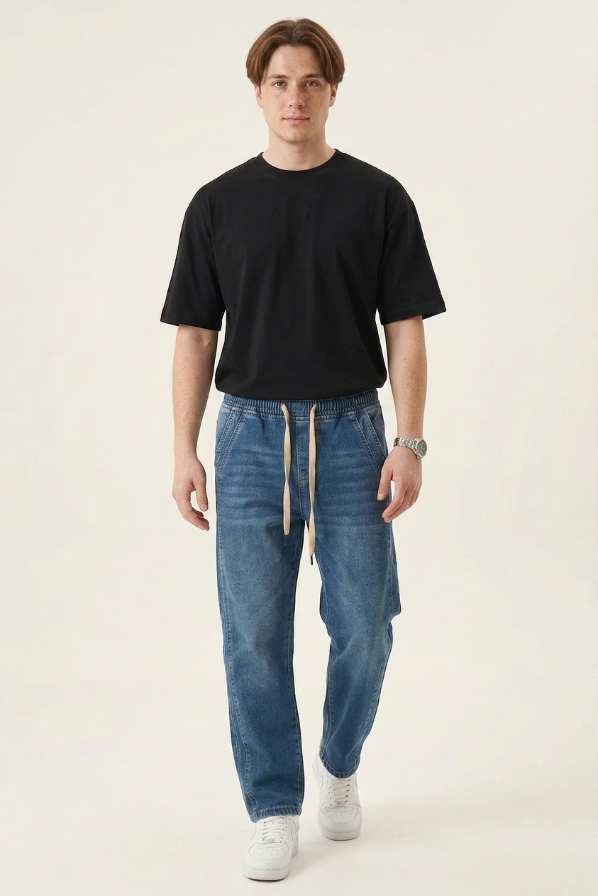 Erkek Rahat Kesim Denim Lacivert Pantolon
