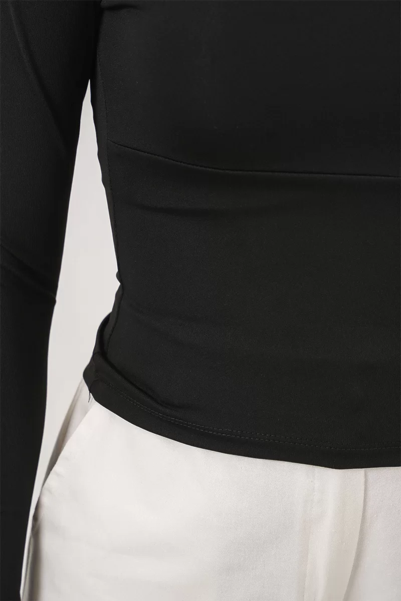 Kadın Kare Yaka Slim Fit Uzun Kol Siyah Bluz