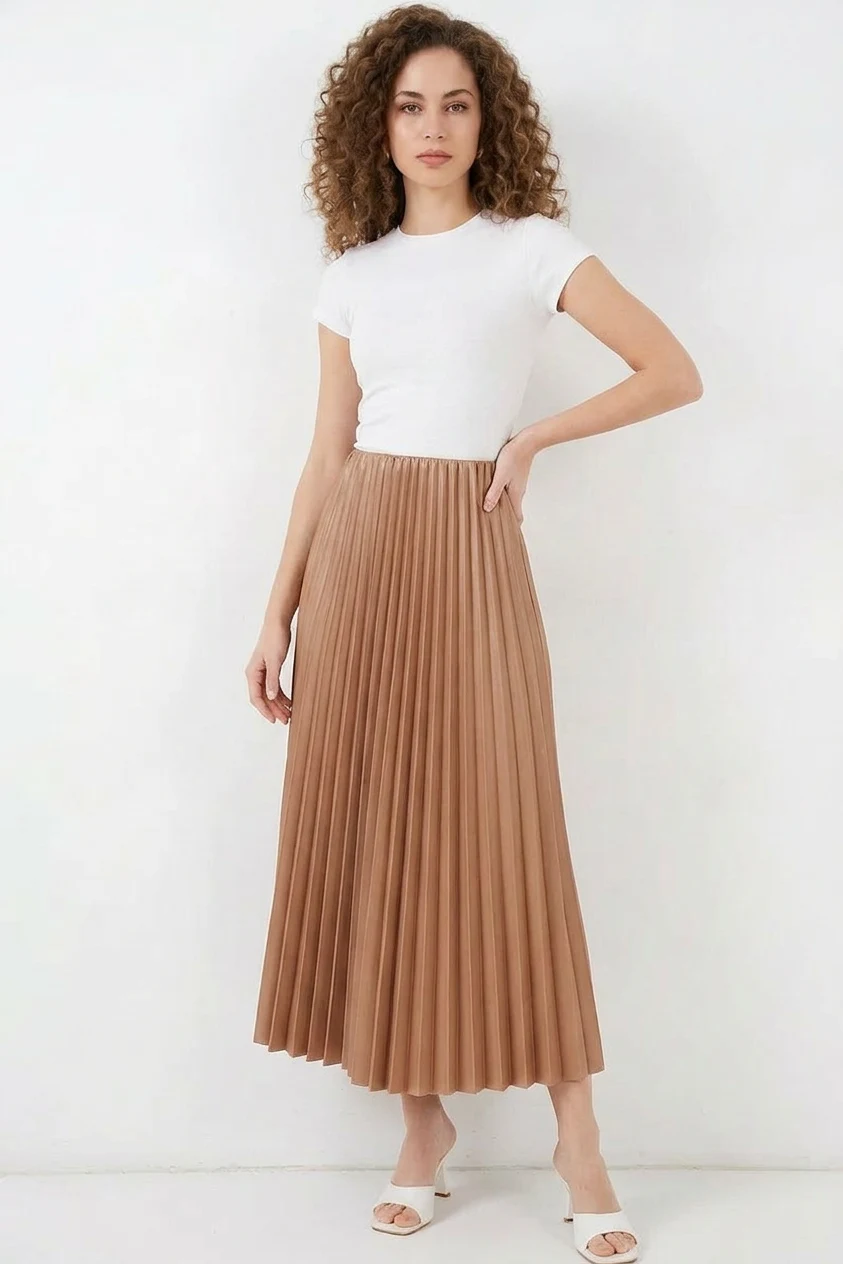 Kadın Piliseli Camel Etek