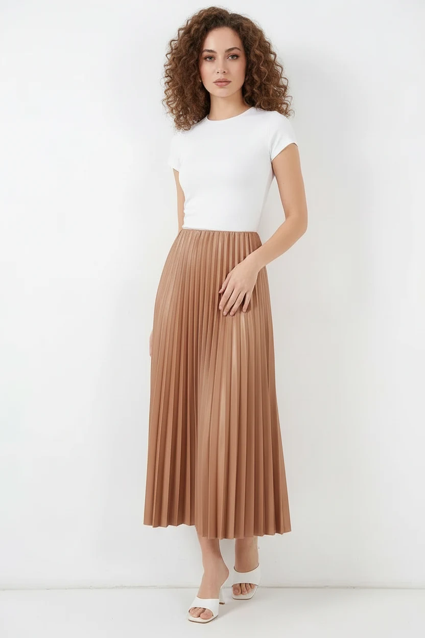 Kadın Piliseli Camel Etek