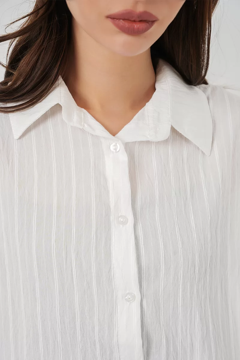 Kadın Oversize Çizgili Viskon Beyaz Gömlek