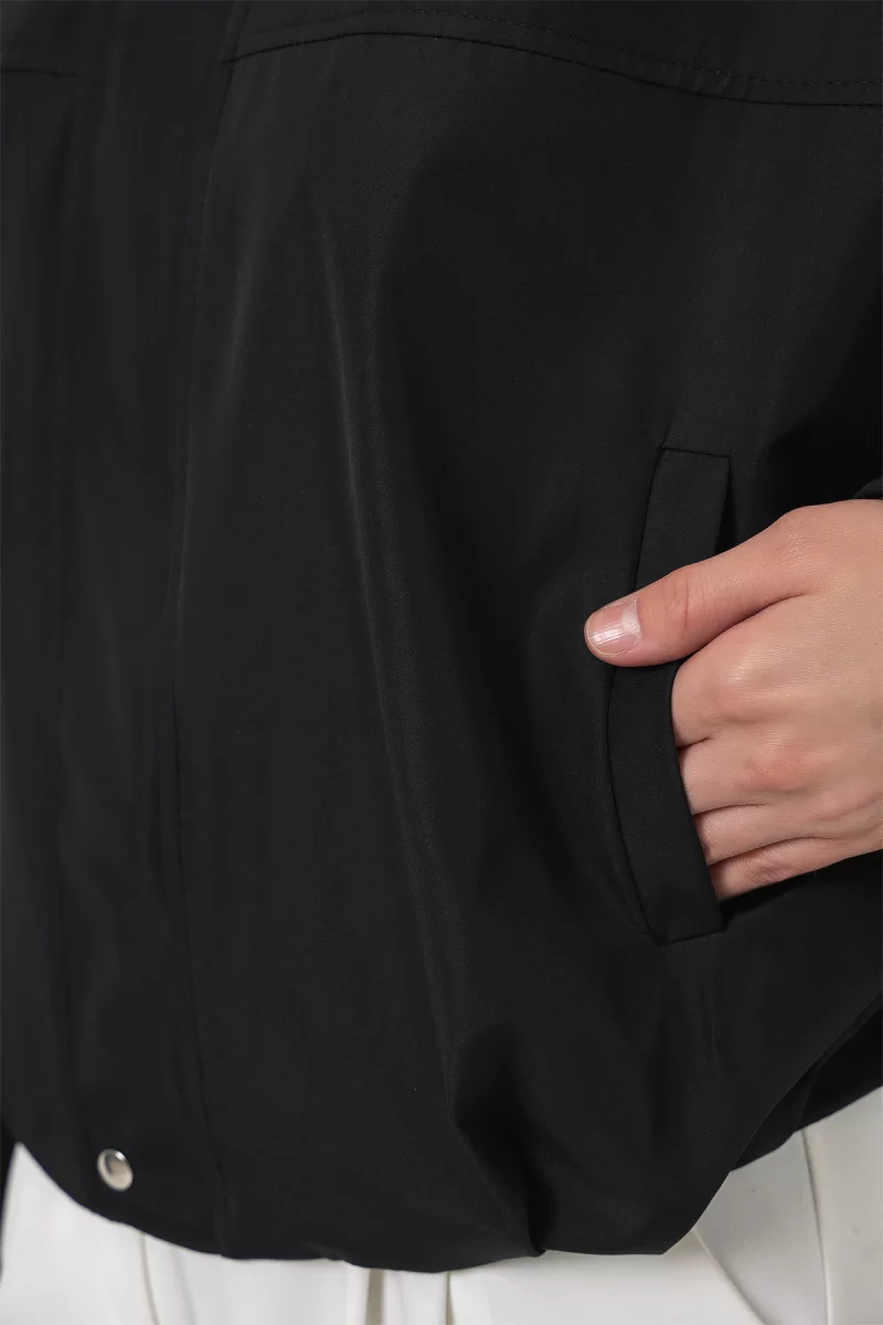 Kadın Gömlek Yaka Oversize Omuz apoletli Siyah Ceket