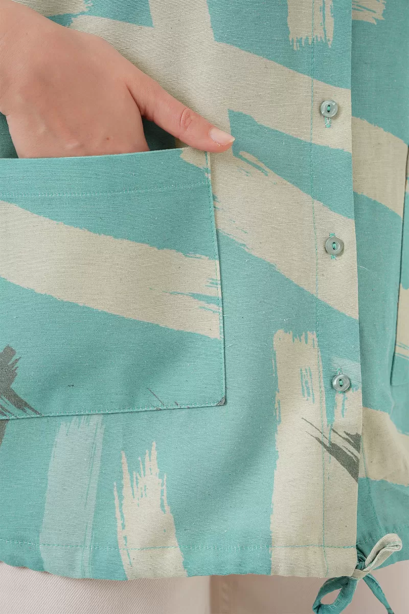 Kadın Oversize Desenli Viskon Mint Gömlek