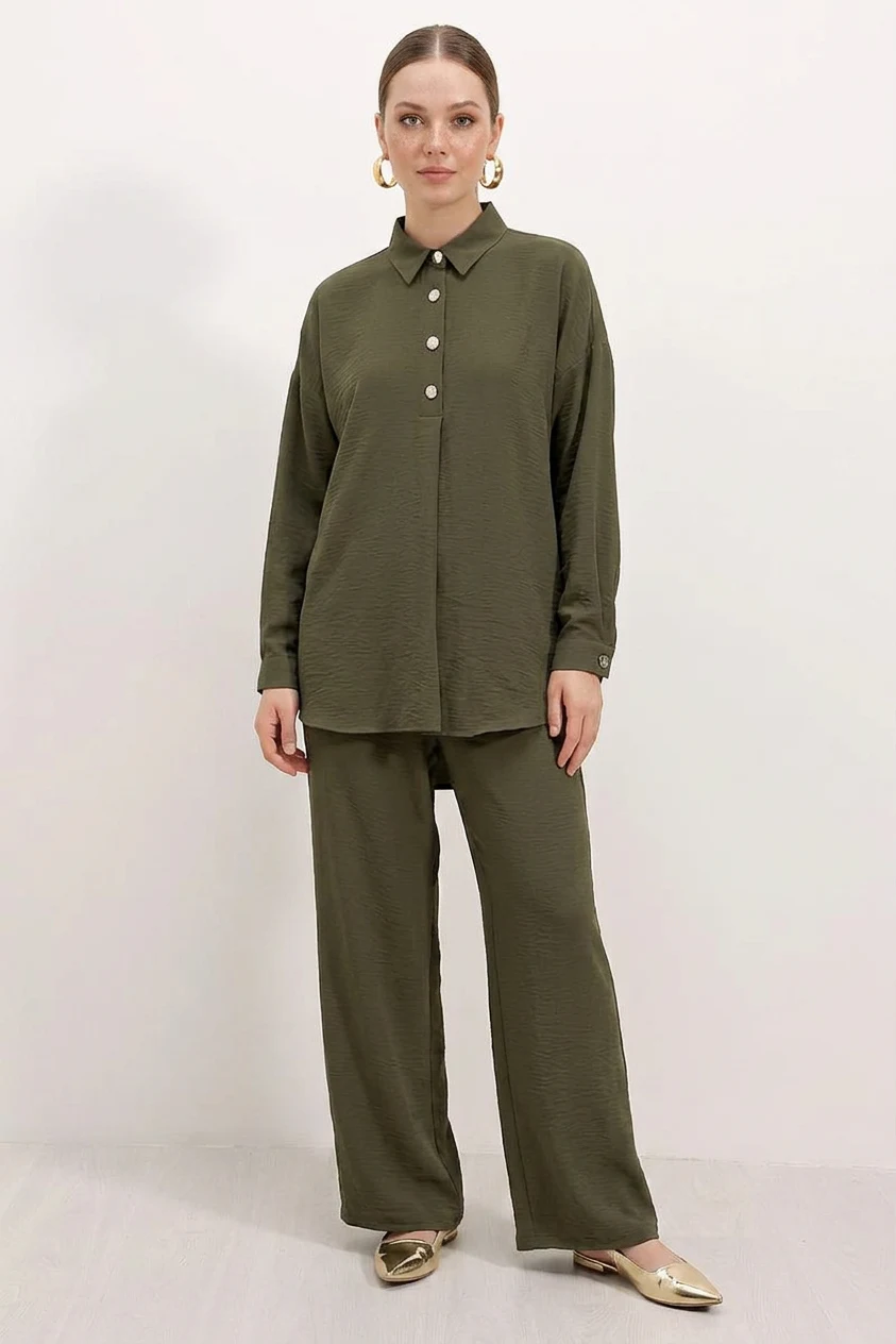Kadın Oversize Kesim Koyu Haki Takım