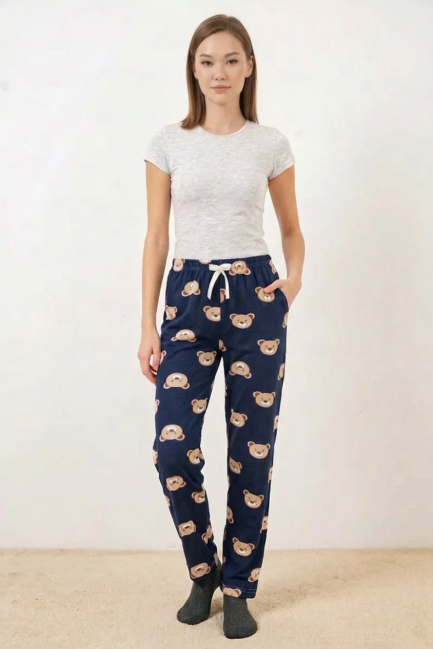 Kadın Bel Lastikli Desenli F.Lacivert Pijama Altı