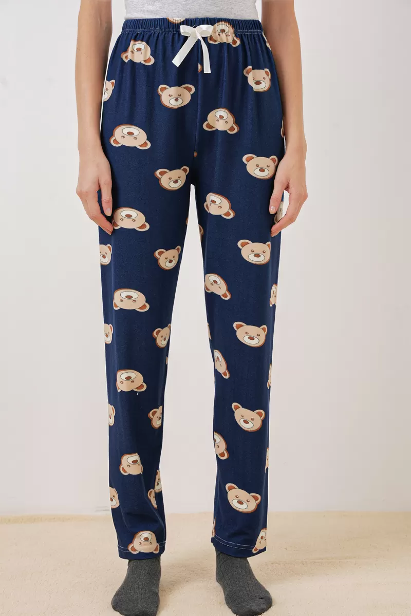Kadın Bel Lastikli Desenli F.Lacivert Pijama Altı