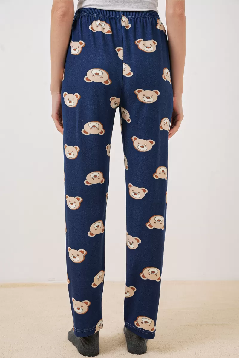 Kadın Bel Lastikli Desenli F.Lacivert Pijama Altı