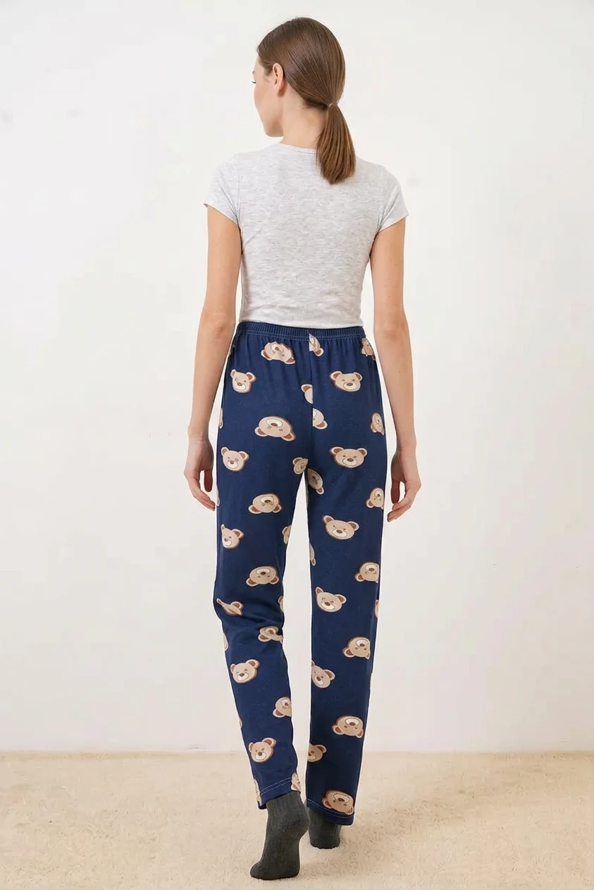 Kadın Bel Lastikli Desenli F.Lacivert Pijama Altı