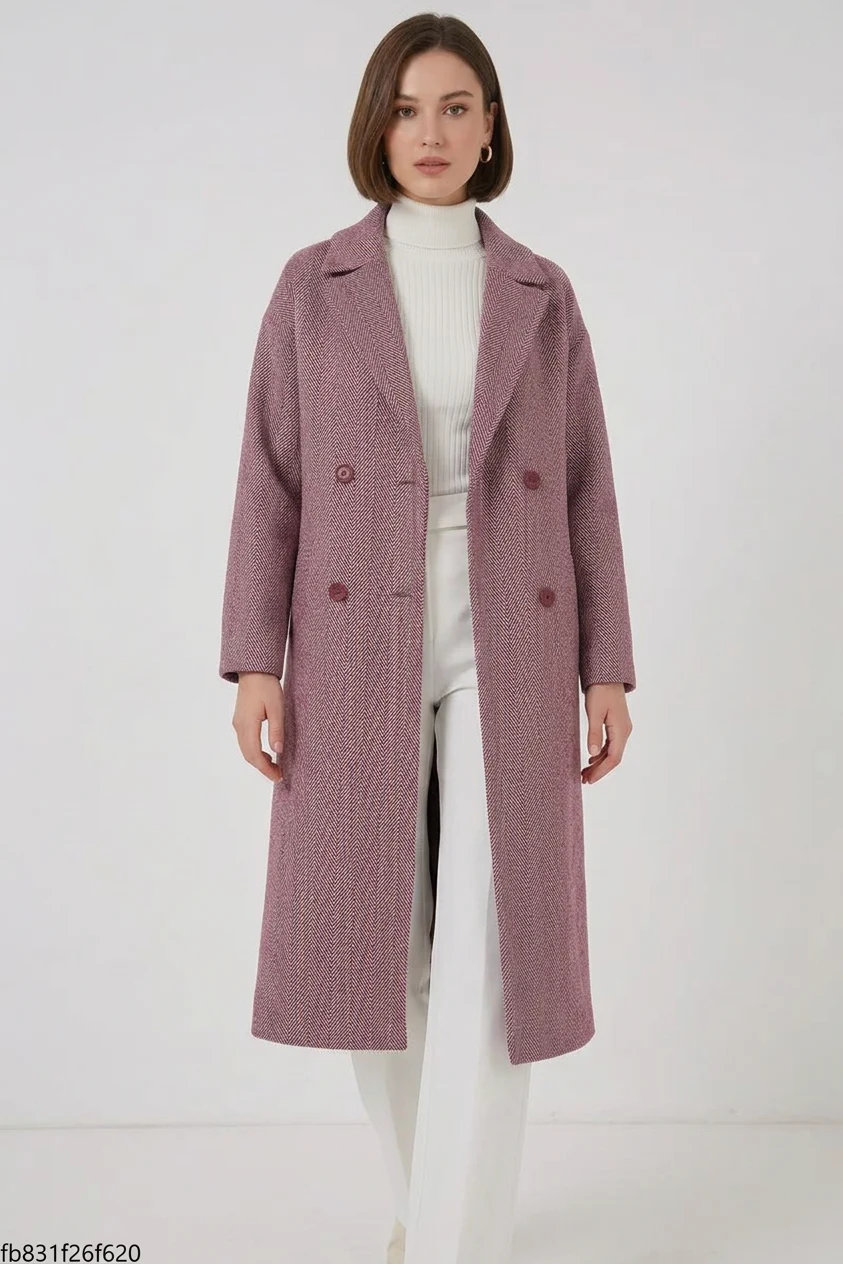 Kadın Klasik Yaka Geniş Kesim Oversize Kaşe Bordo Kaban