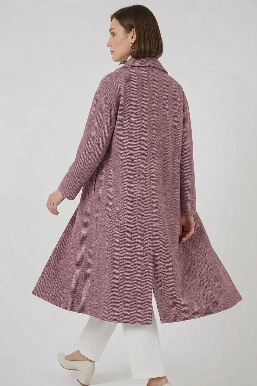 Kadın Klasik Yaka Geniş Kesim Oversize Kaşe Bordo Kaban