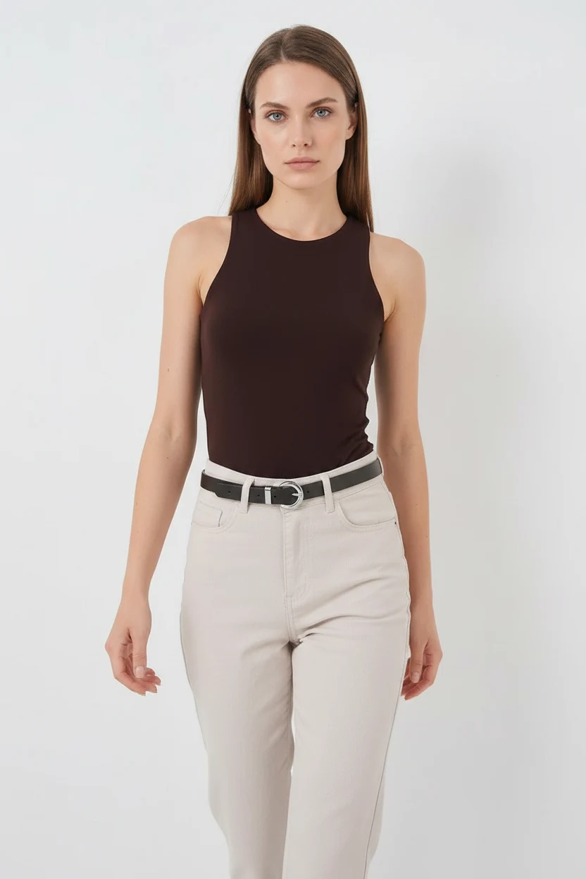Kadın Halter Yaka Kahverengi Body