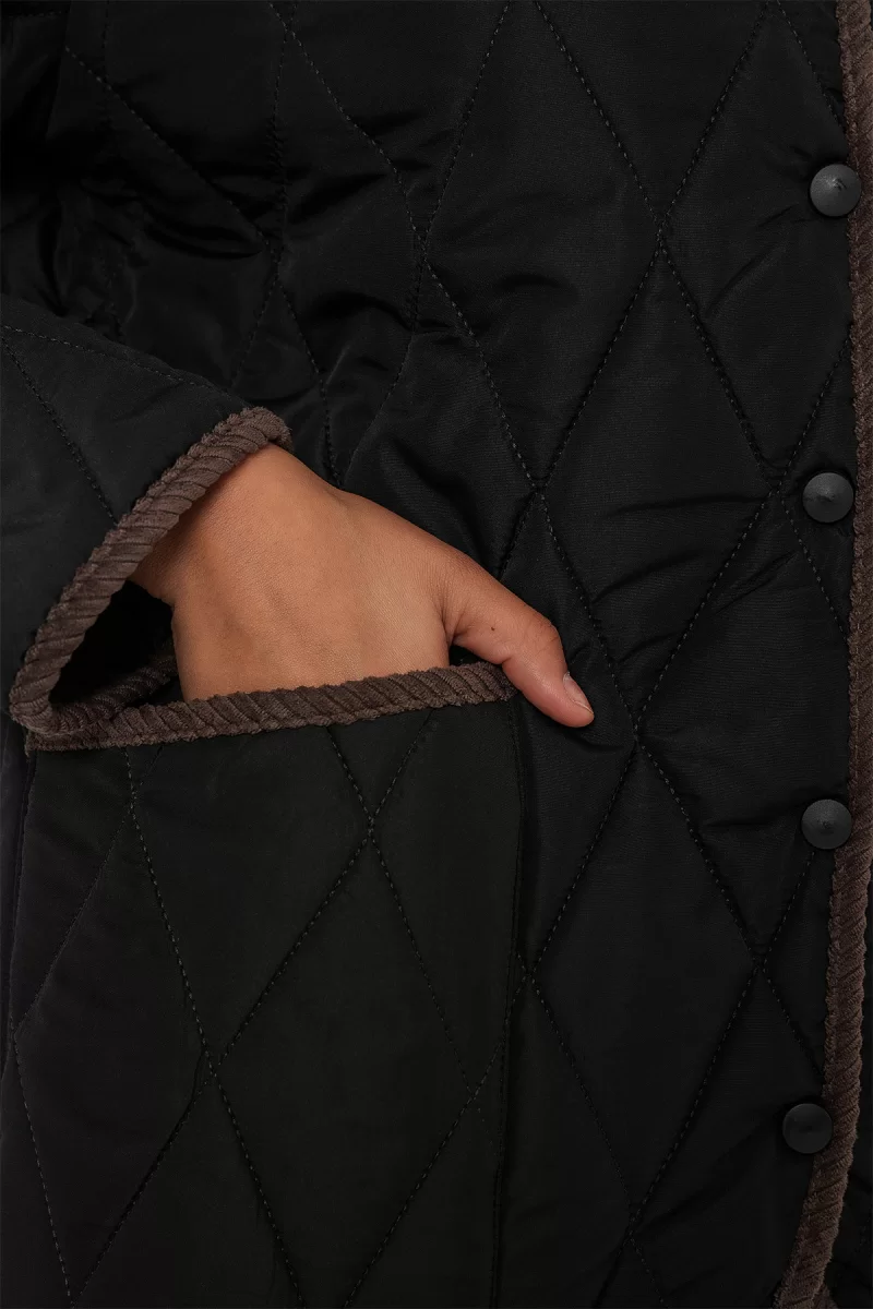 Kadın Klasik Yaka Oversize Kapitone Çift Renk Siyah Mont