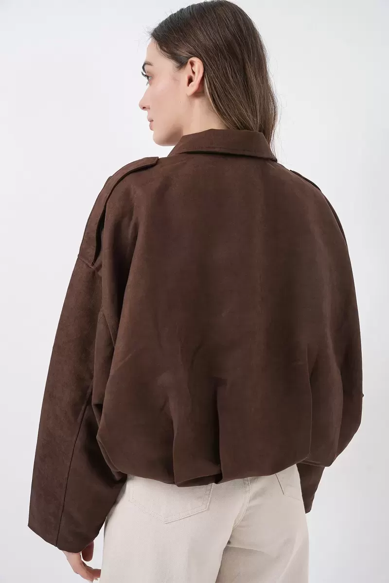 Kadın Klasik Yaka Oversize Kahverengi Ceket