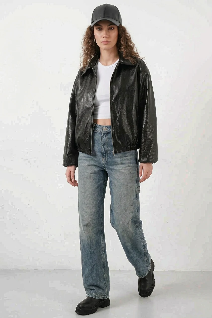 Kadın Klasik Yaka Oversize Siyah Ceket