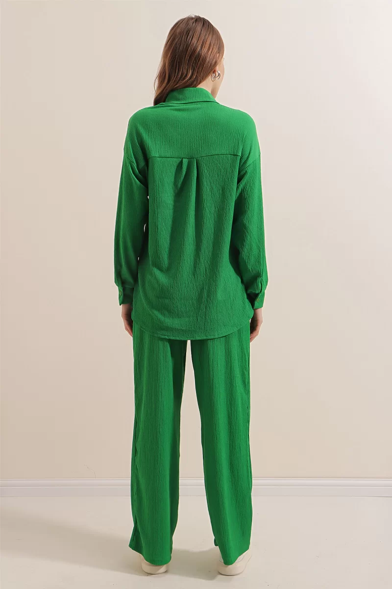 Kadın Gömlek Yaka Oversize Yeşil İkili Takım